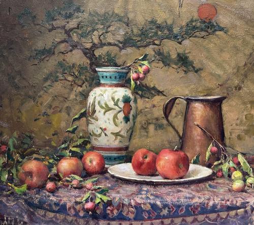 Apples with Japanese Screen by Delbert Gish